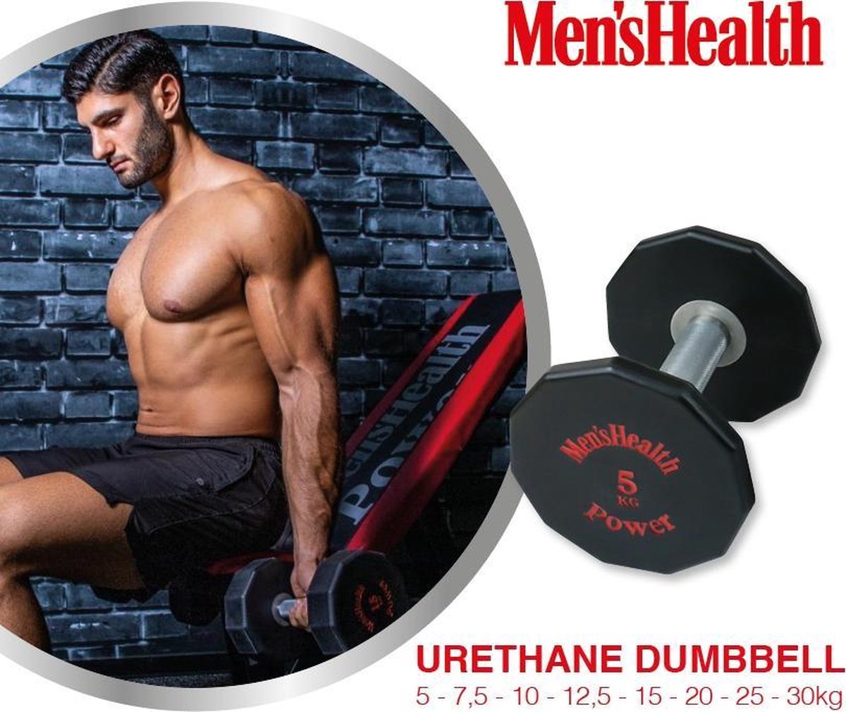 Men's Health PU Dumbbell - 15 kg - Rood