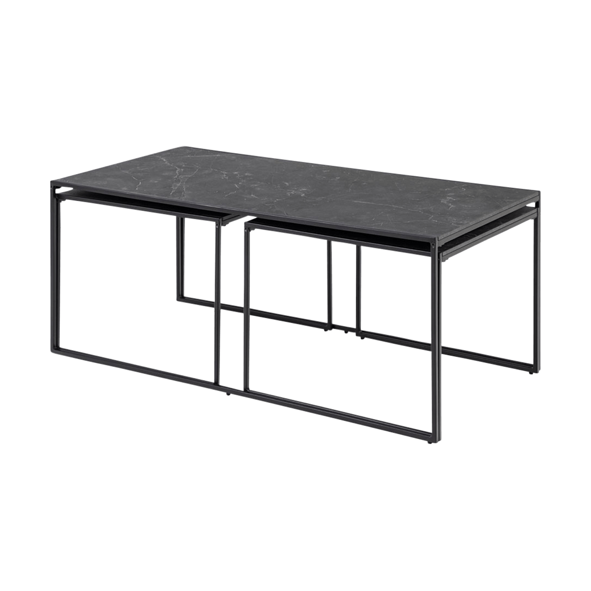 Lisomme Imke salontafel marmerlook antraciet - set van 3 - Zwart