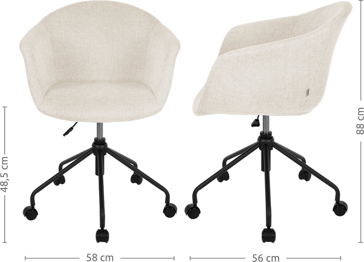 Nolon Nout bureaustoel met armleuningen - zwart onderstel - Beige