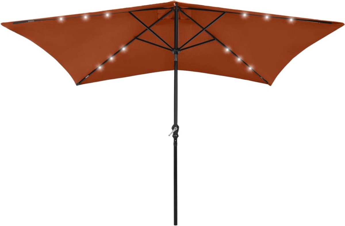 vidaXL Parasol met LED's en stalen paal 2x3 m terracottakleurig - Marrón