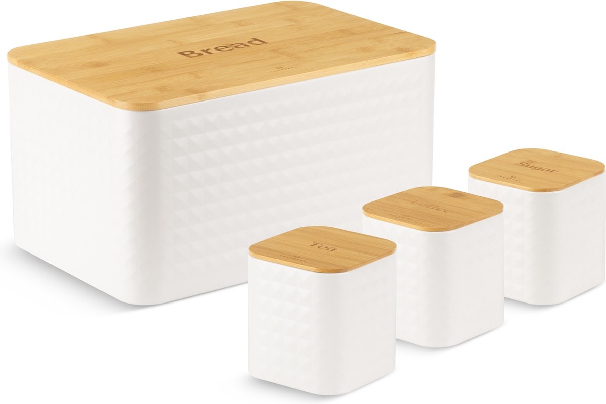 EDENBERG White Line - 5-delige Set - Broodtrommel met Snijplank + 3x