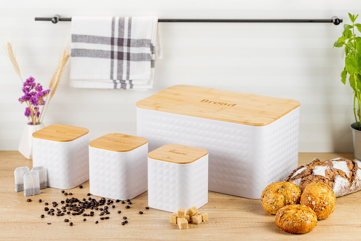 EDENBERG White Line - 5-delige Set - Broodtrommel met Snijplank + 3x