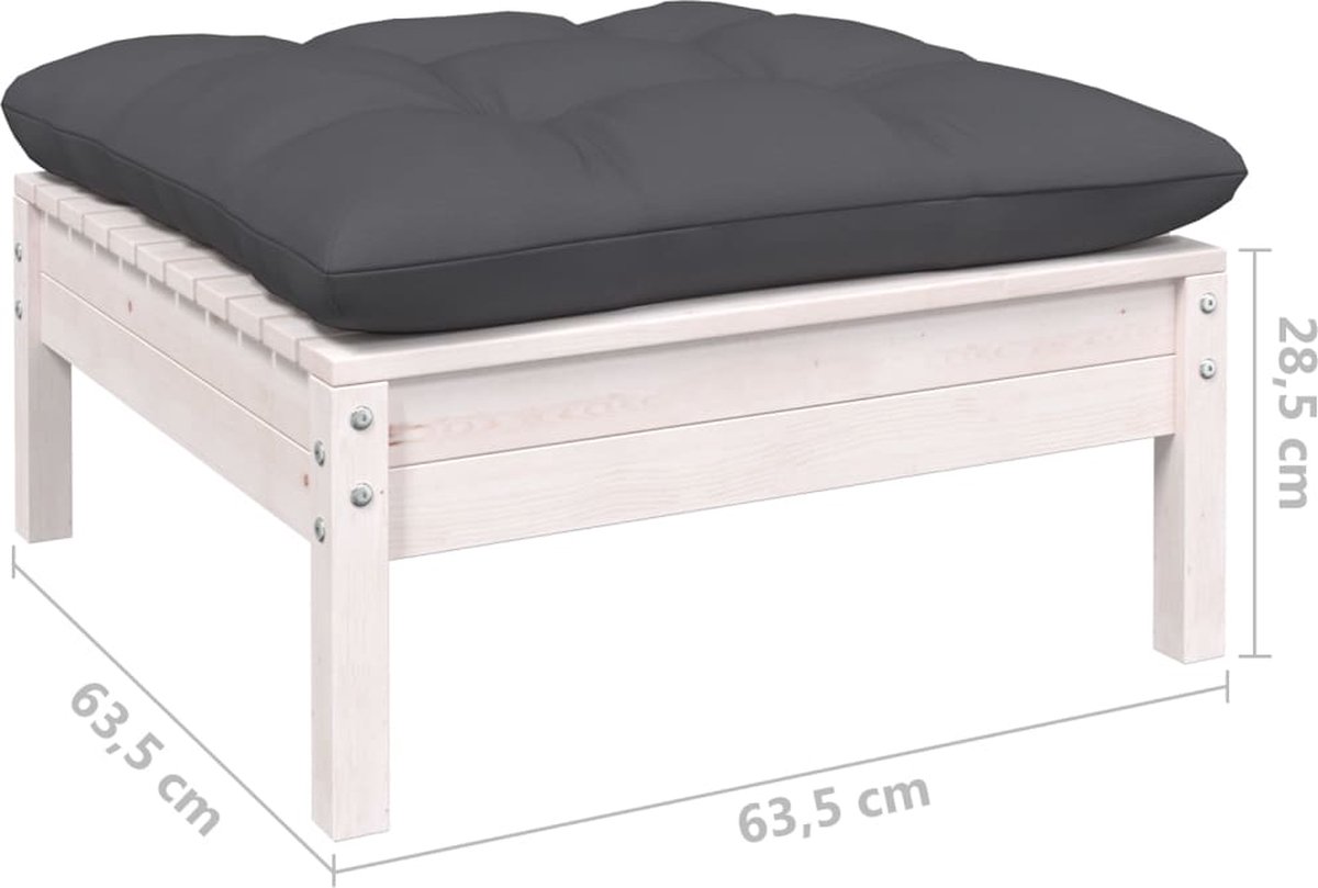 vidaXL Tuinvoetenbank met antracietkleurig kussen grenenhout wit