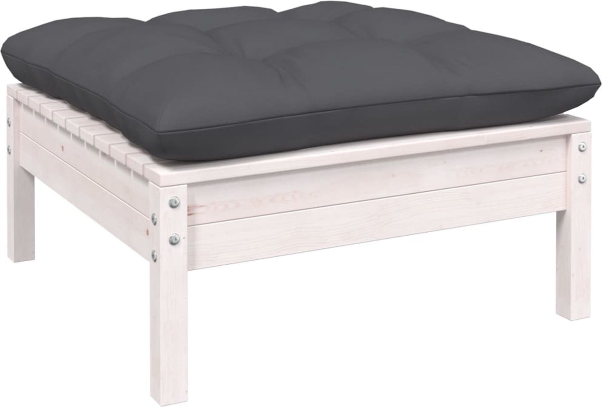 vidaXL Tuinvoetenbank met antracietkleurig kussen grenenhout wit