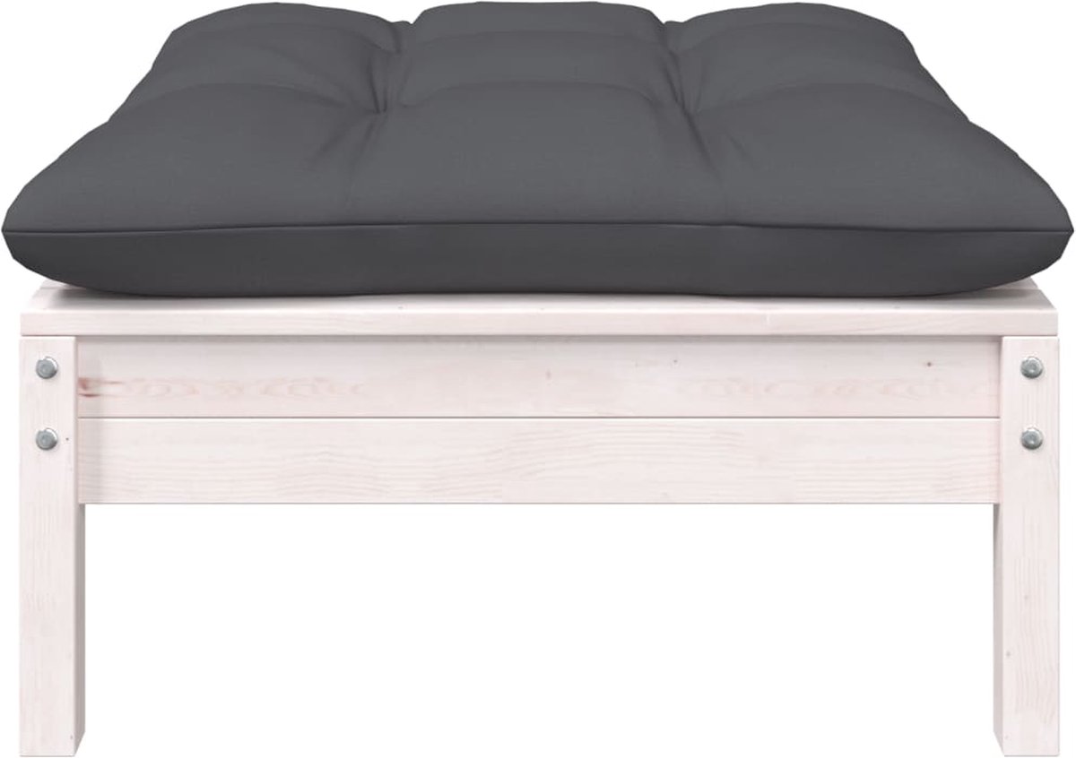 vidaXL Tuinvoetenbank met antracietkleurig kussen grenenhout wit