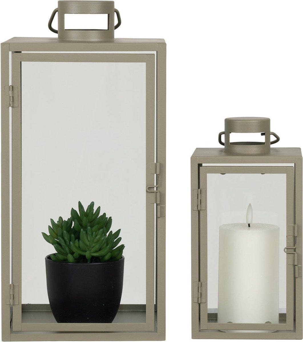 Artichok Ted glazen windlicht - set van 2 - Groen