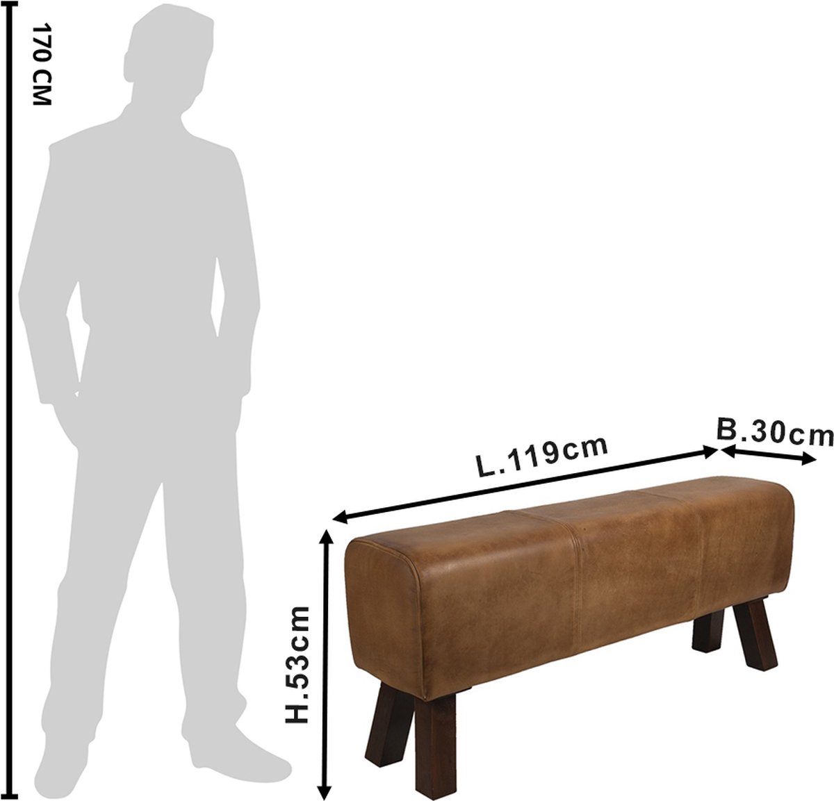 Clayre & Eef Hocker 119x30x53 cm Leder Rechthoek Poef - Bruin