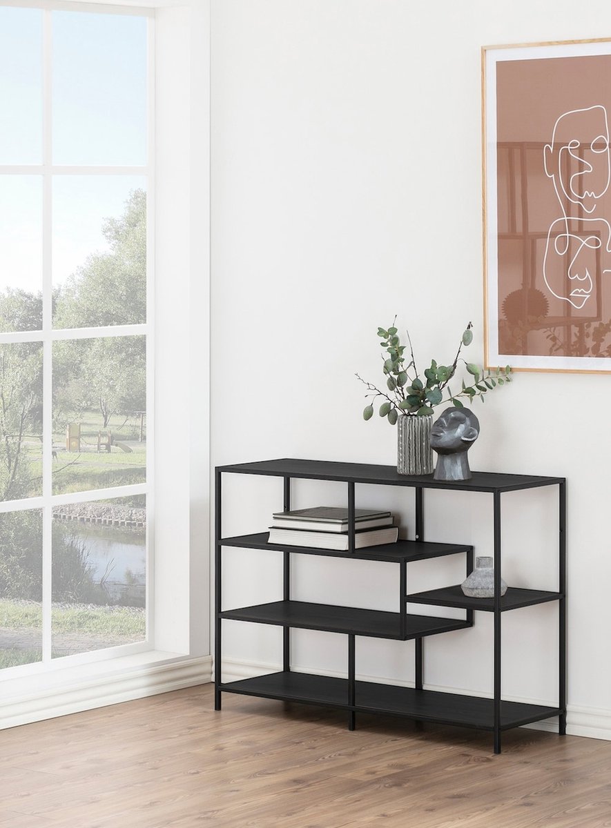 Lisomme industrieel dressoir Vic- B114 x H78 x D35 cm- 3 planken- - Zwart