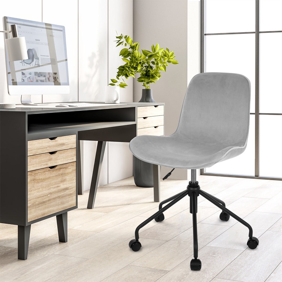 Nolon Nout bureaustoel velvet soft grey - zwart onderstel - Grijs