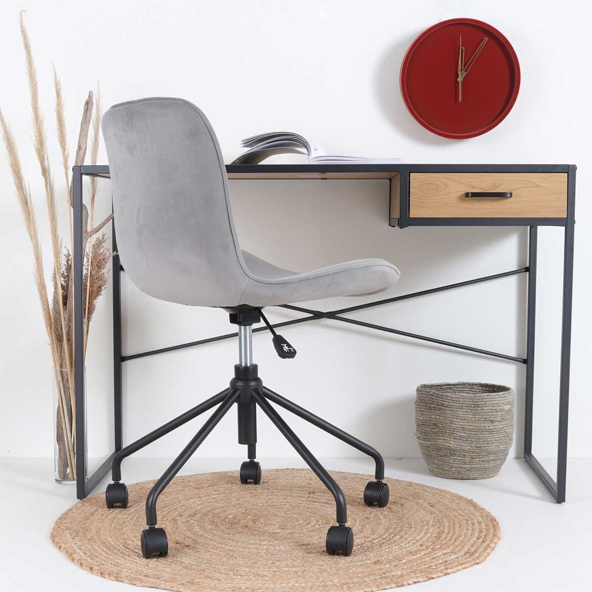 Nolon Nout bureaustoel velvet soft grey - zwart onderstel - Grijs