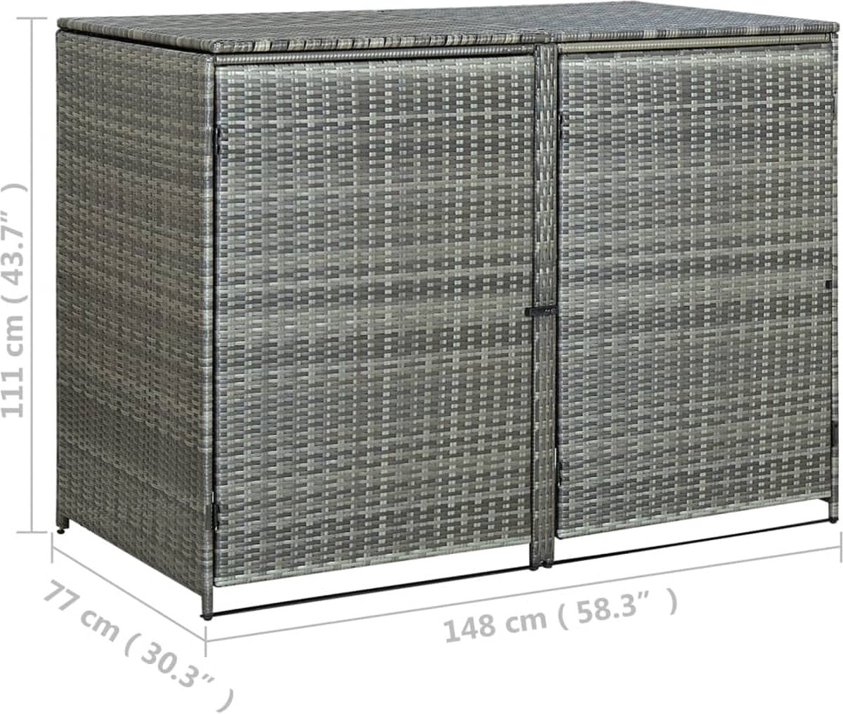 vidaXL Containerberging dubbel 148x77x111 cm poly rattan antraciet - Gris
