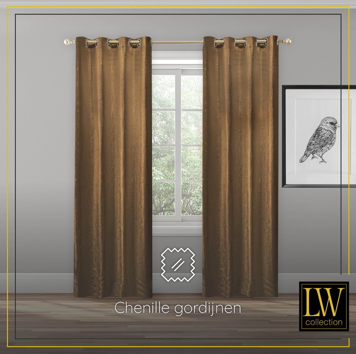 LW Collection Kant en klaar gordijnen 290x270cm - Bruin