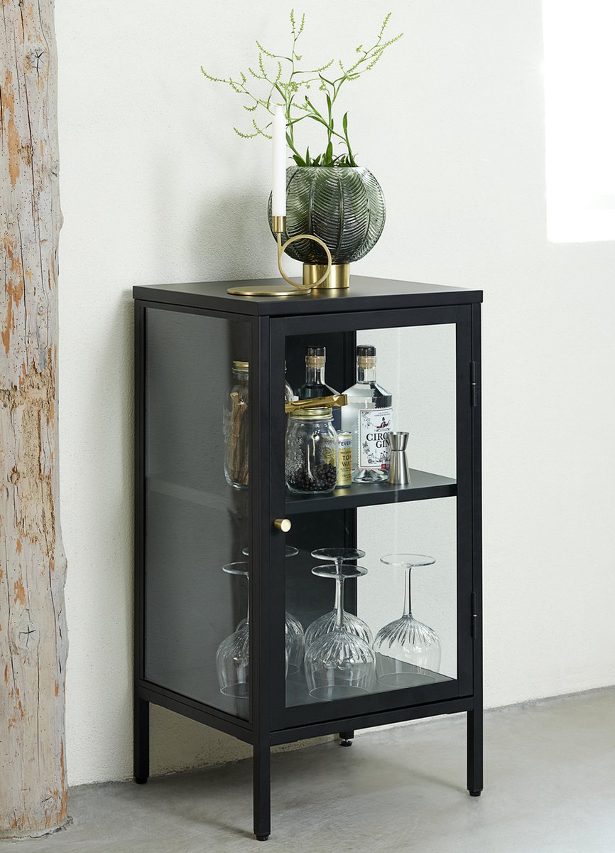 Hioshop Carmel vitrinekast met 1 glazen deur,. - Zwart