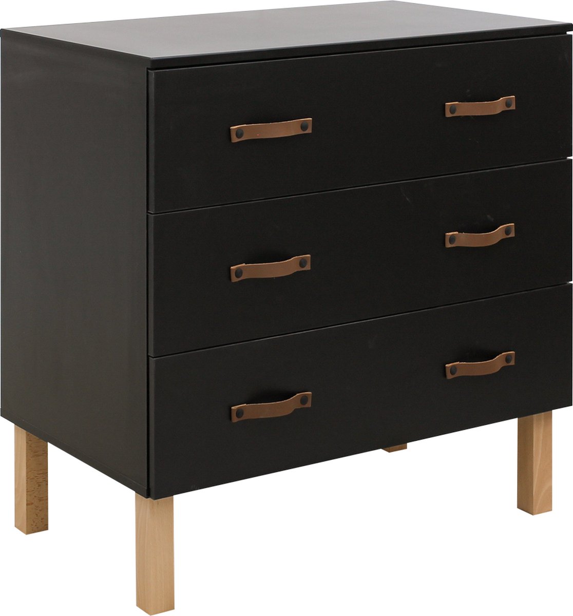 Bopita Floris commode met 3 laden - Mat/Naturel - Zwart