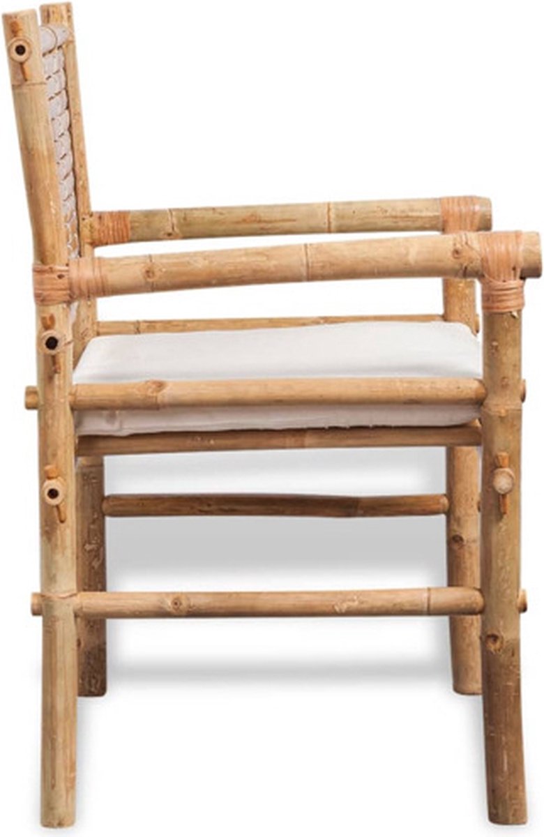 vidaXL Bistroset met bijzettafeltje en kussens bamboe - Bruin