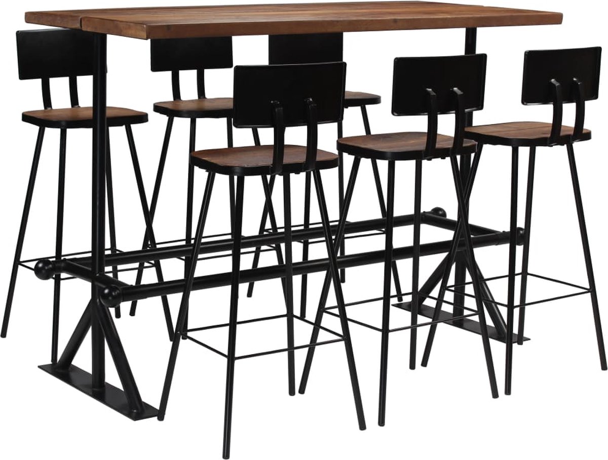 vidaXL Barset massief gerecycled hout 7-delig - Marrón