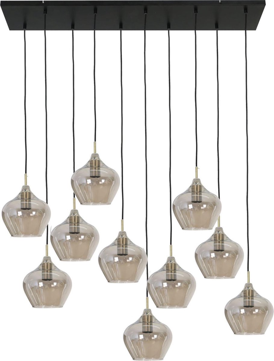 Light & Living Hanglamp Rakel 10L - Antiek Brons/Smoke - Grijs