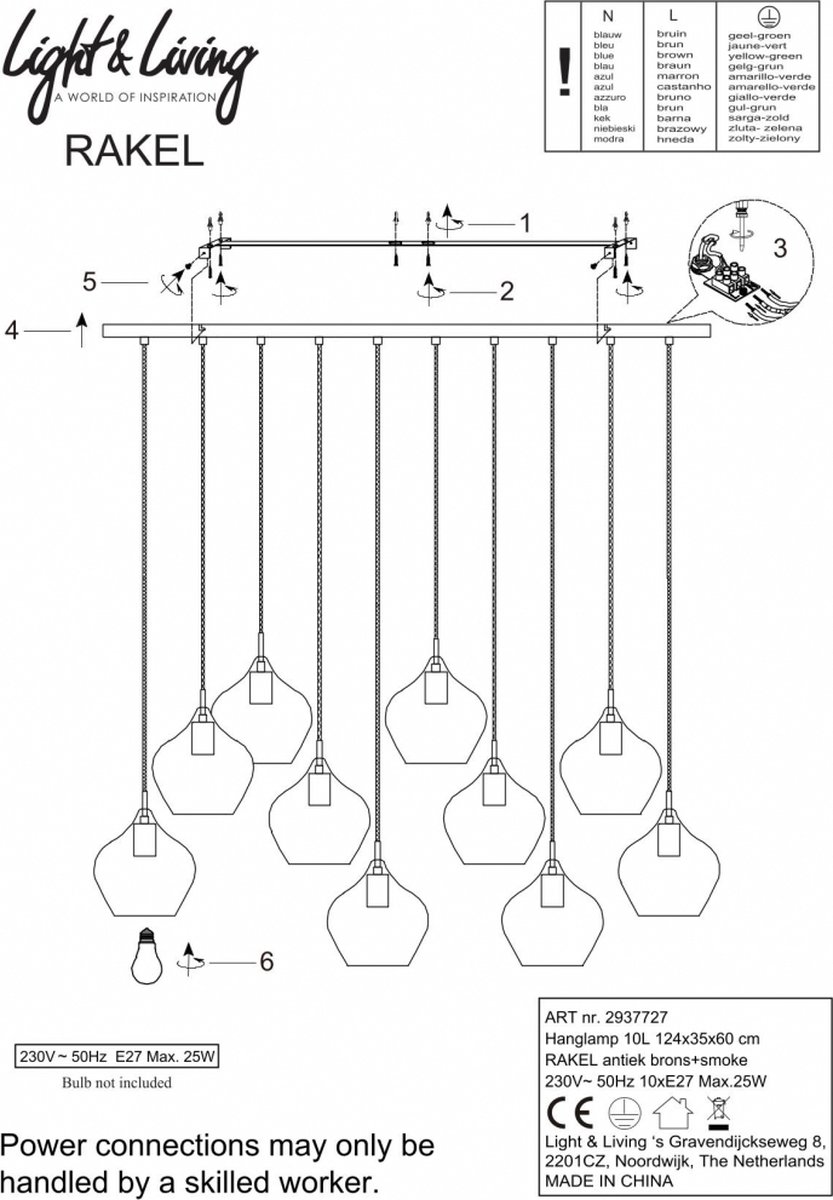 Light & Living Hanglamp Rakel 10L - Antiek Brons/Smoke - Grijs