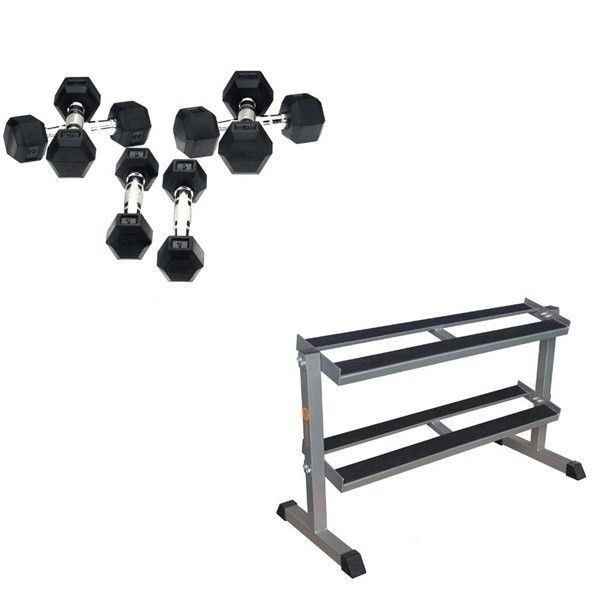 Focus Fitness Hexa Dumbbell Set - - 110 kg + Rack - Zwart