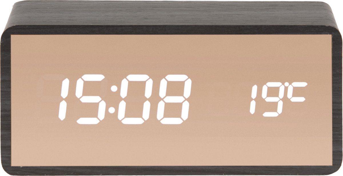 Karlsson - Alarm clock Copper Mirror LED black wood veneer - Zwart