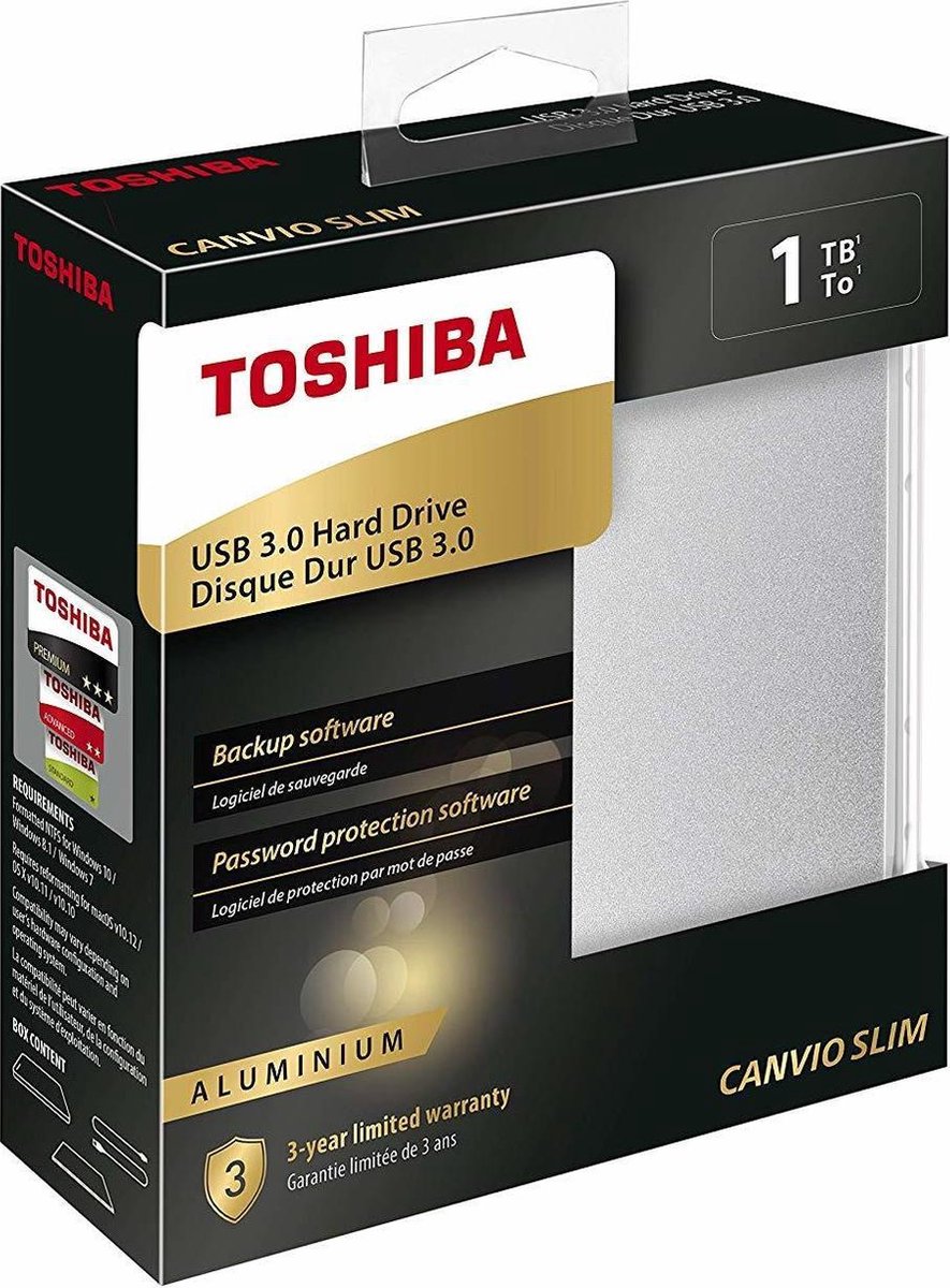 Toshiba Canvio Slim 1TB Zilver - Silver