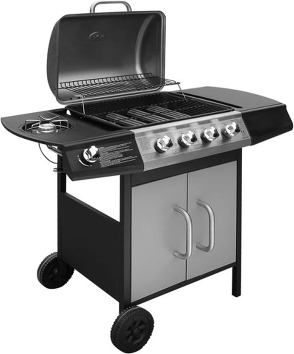vidaXL Gasbarbecue 4+1 kookzone zwart en zilver - Silver