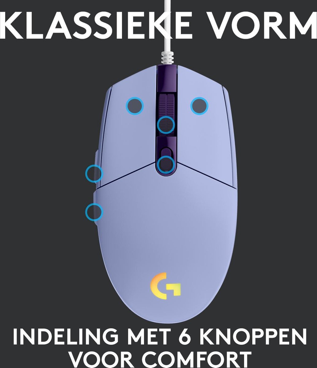 Logitech 203 LIGHTSYNC Gaming Muis - Paars