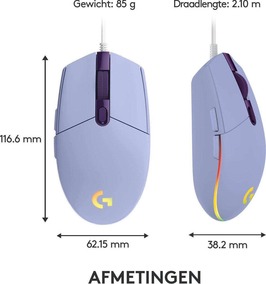 Logitech 203 LIGHTSYNC Gaming Muis - Paars