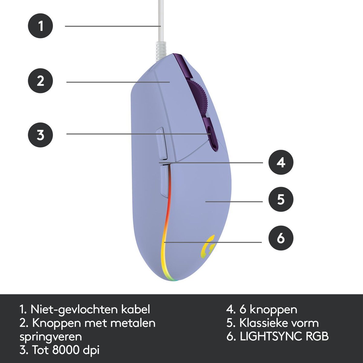 Logitech 203 LIGHTSYNC Gaming Muis - Paars