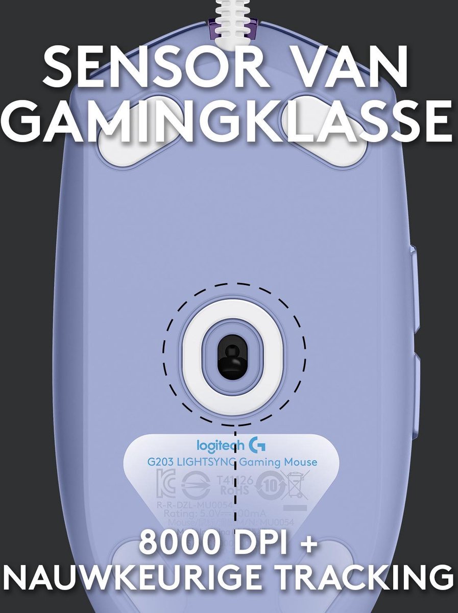 Logitech 203 LIGHTSYNC Gaming Muis - Paars