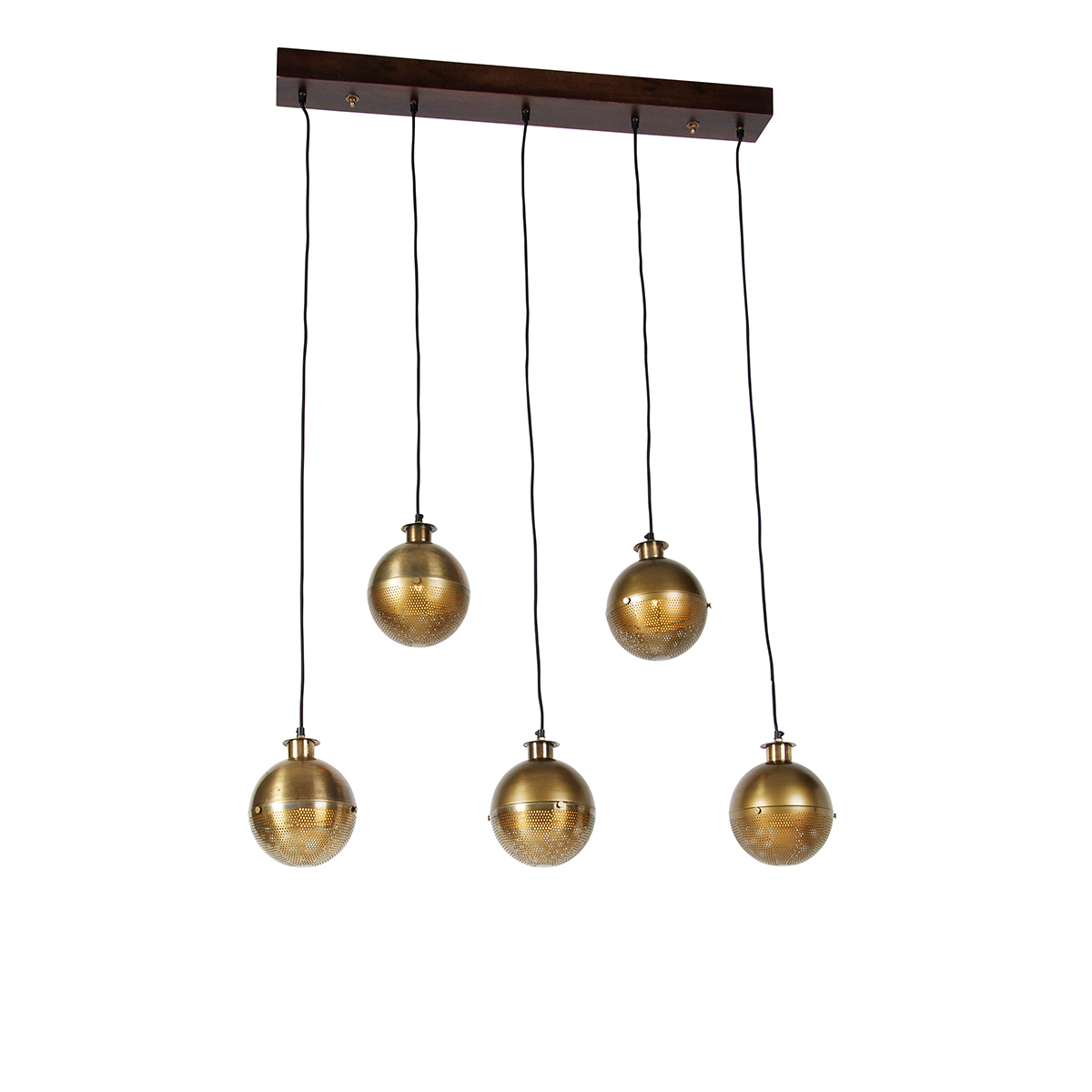 QAZQA Industriële hanglamp brons met hout 5-lichts - Haicha