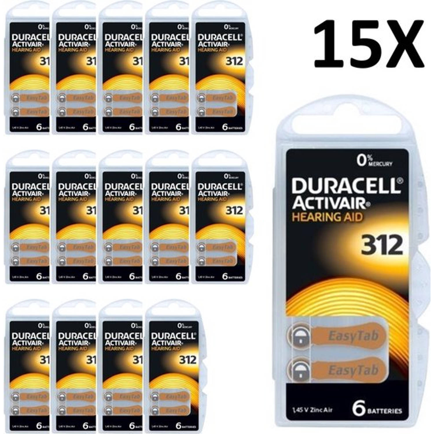 Duracell 312 Activair Hoorbatterijen - Bruin - 15x - 90 Stuks