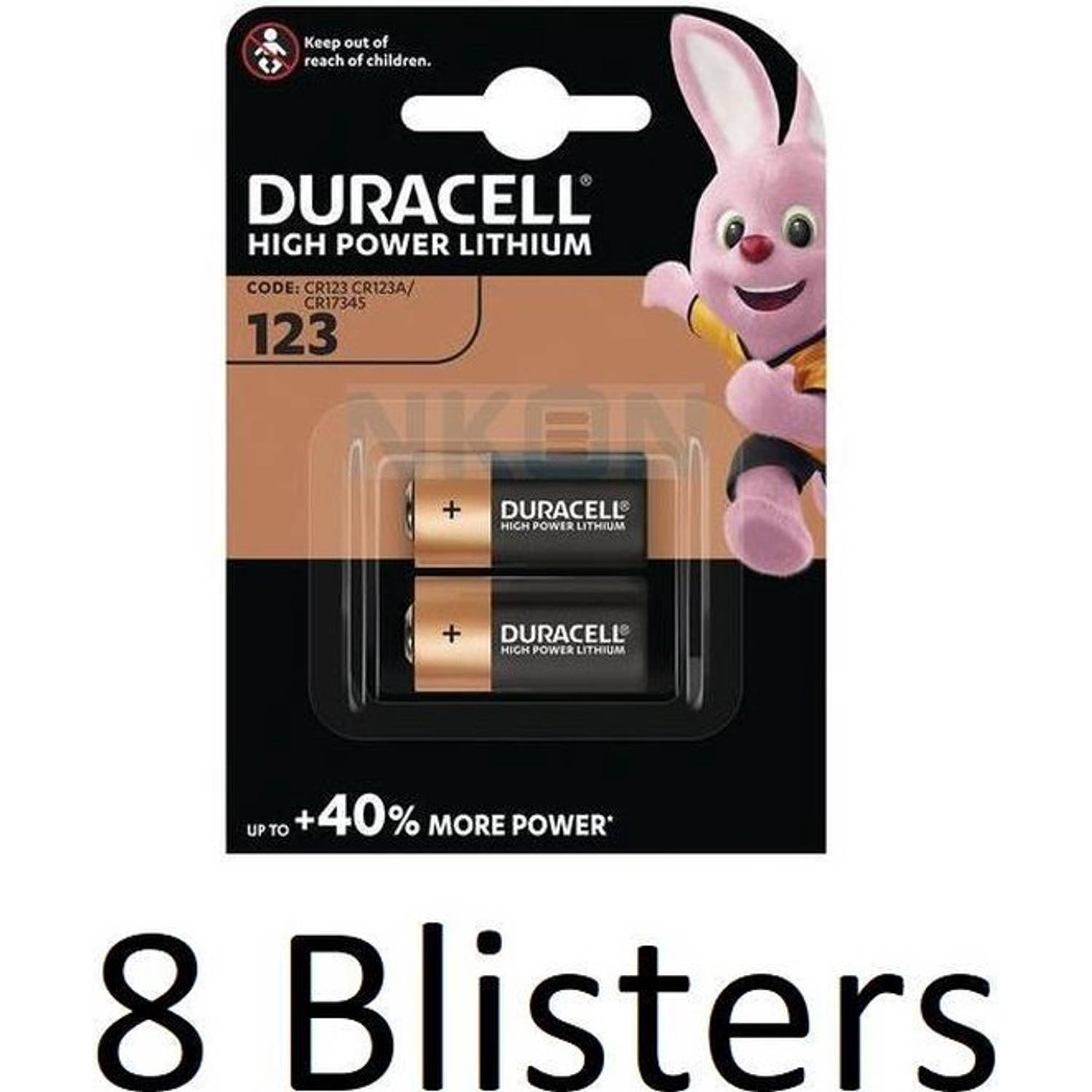 Duracell 16 Stuks (8 Blisters A 2 St) Batterijen ""123"" Lithium, 3v
