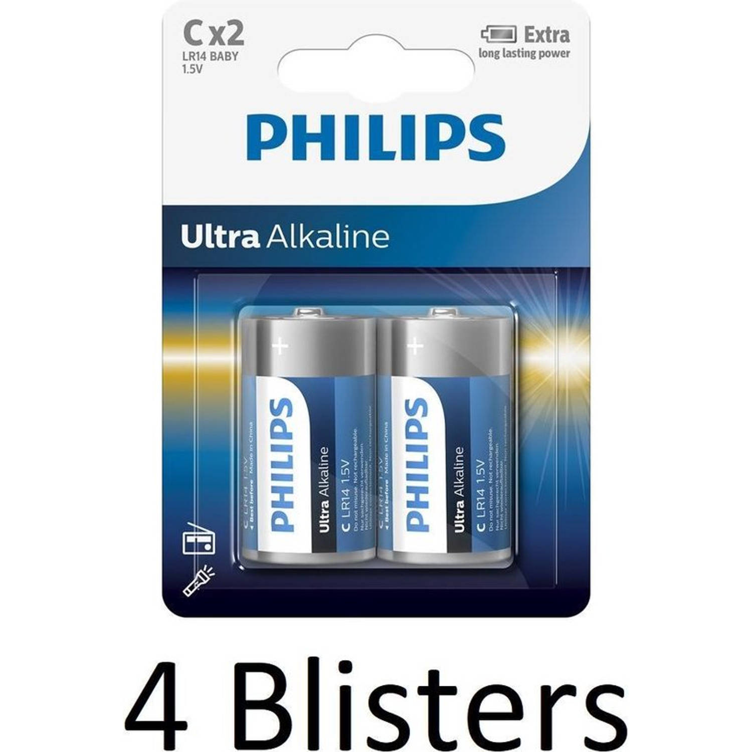 Philips 8 Stuks (4 Blisters A 2 St) Ultra Alkalline C Batterijen