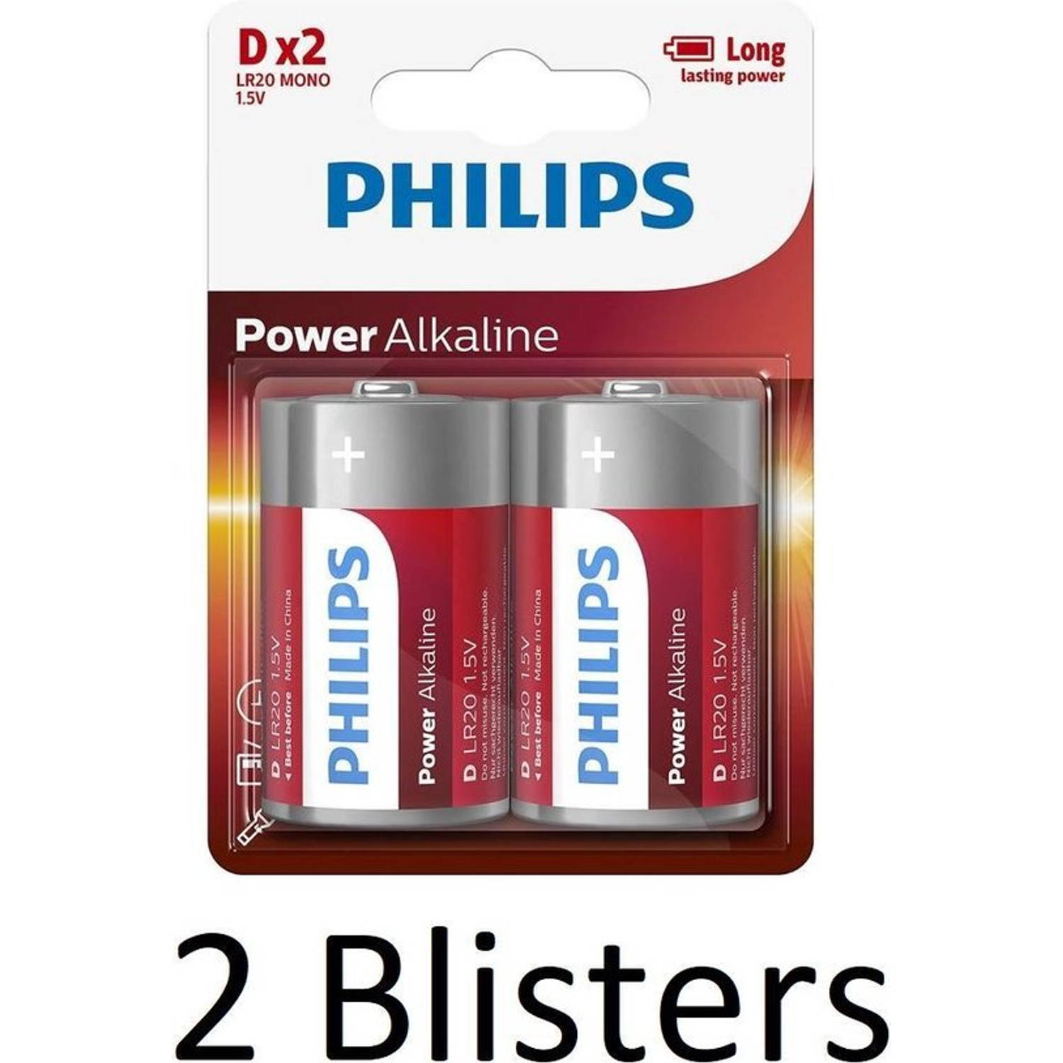 Philips 4 Stuks (2 Blisters A 2 St) Power Alkaline D Batterijen