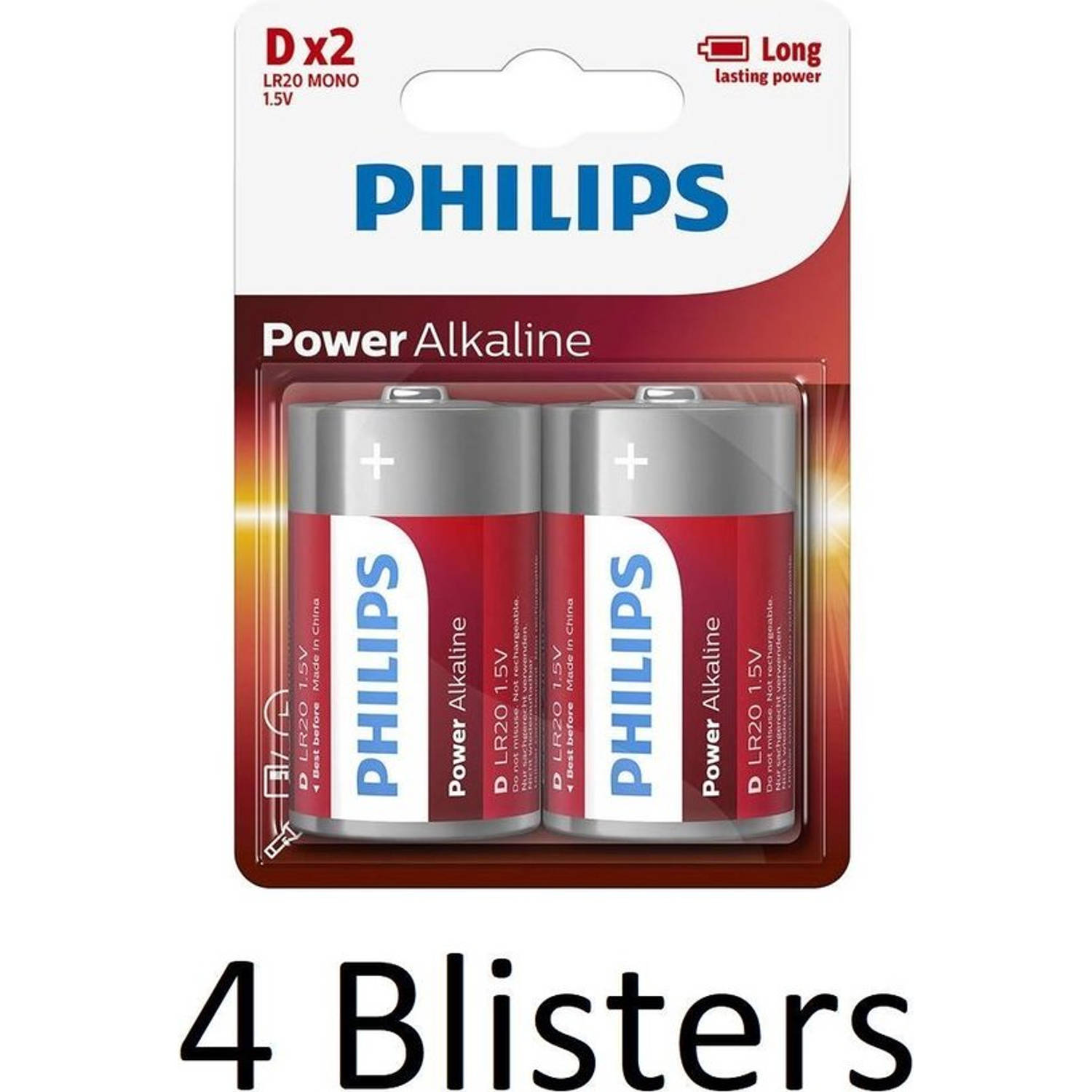 Philips 8 Stuks (4 Blisters A 2 St) Power Alkaline D Batterijen