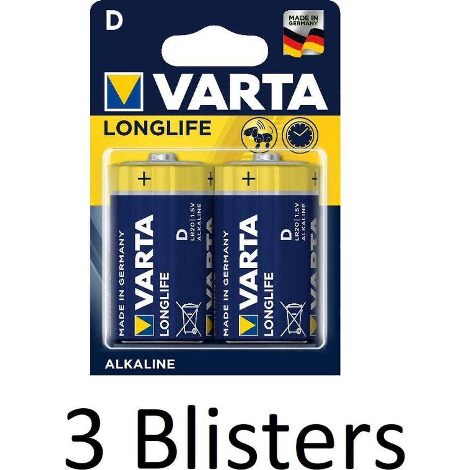 Varta 6 Stuks (3 Blisters A 2 St) Longlife Alkaline D Batterijen