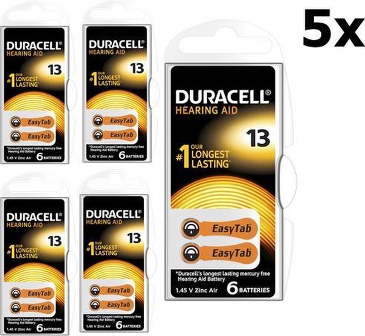 Duracell 30 Stuks ( 5 Blister A 6st) Hearing Aid Da13 1.45v Gehoorapparaat Batterijen