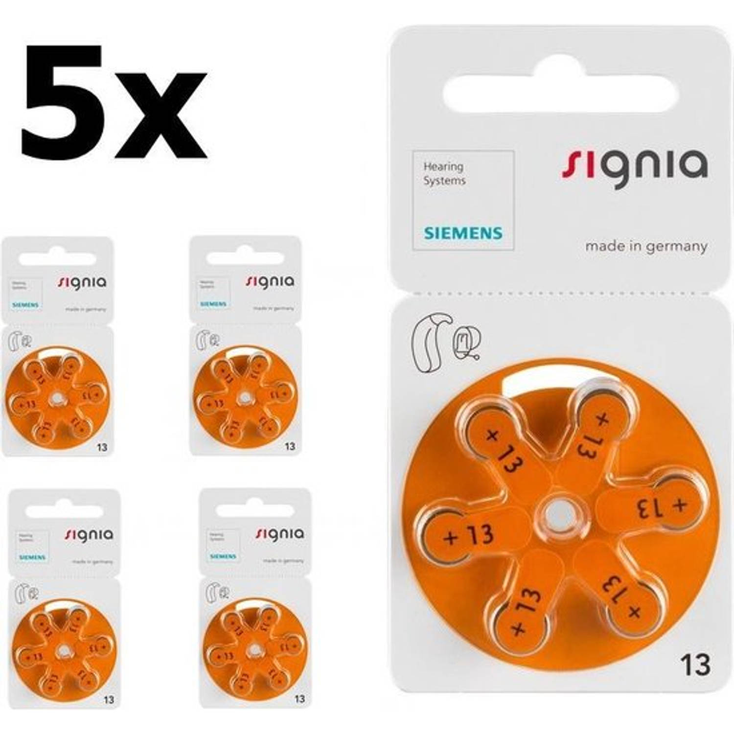 30 Stuks (5 Blister A 6st) Siemens Signia 13mf Hg 0% Gehoorapparaat Batterijen 1.45v