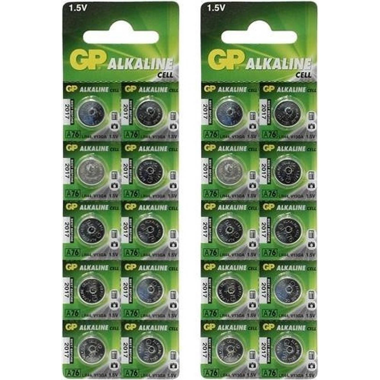 GP 20 Stuks (2 Blisters A 10st) - Lr44/76a/v13ga/a76 1.5v Alkaline Knoopcel Batterij