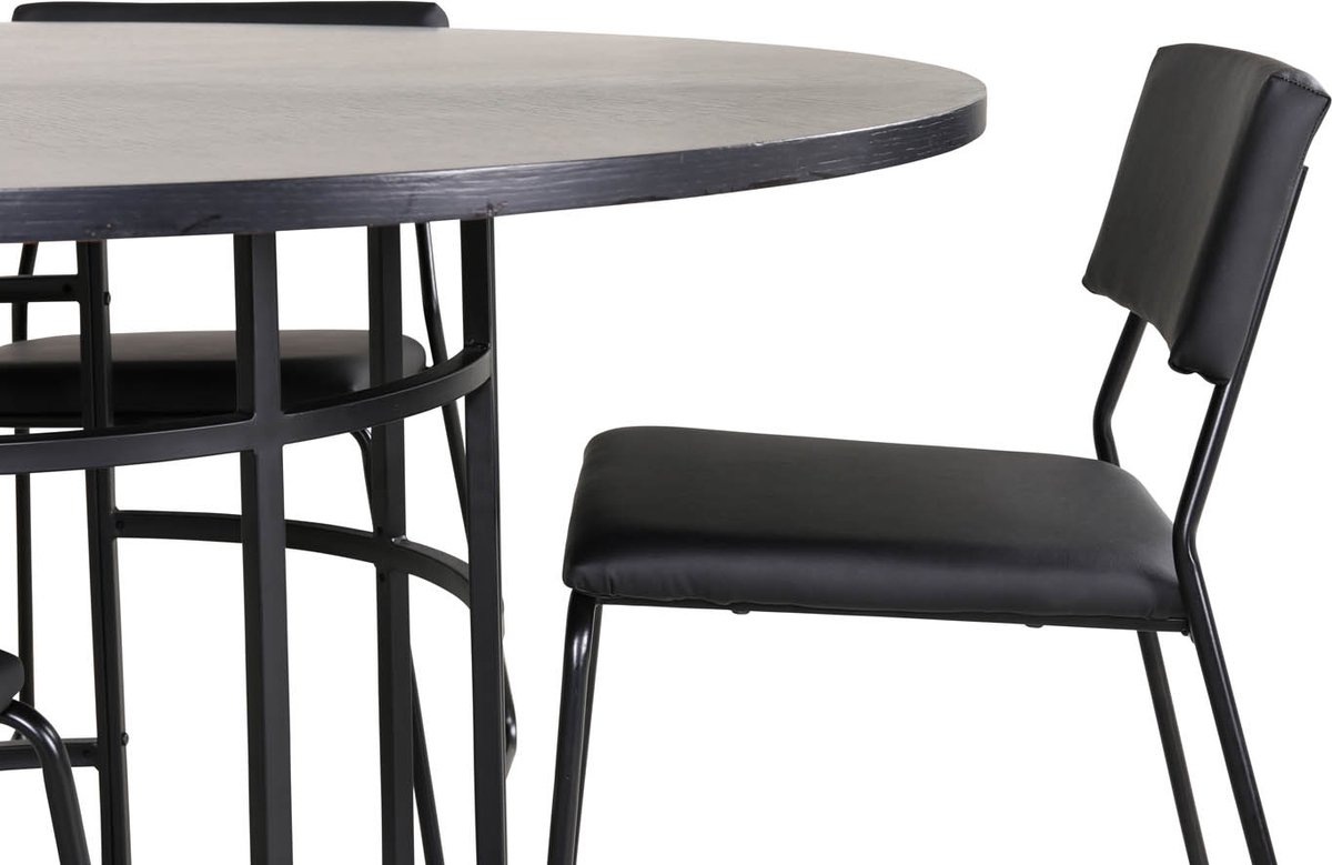 Copenhagen Eethoek Eetkamertafel En 4 Kenth Eetkamerstal Pu Kunstleer Zwart. - Bruin