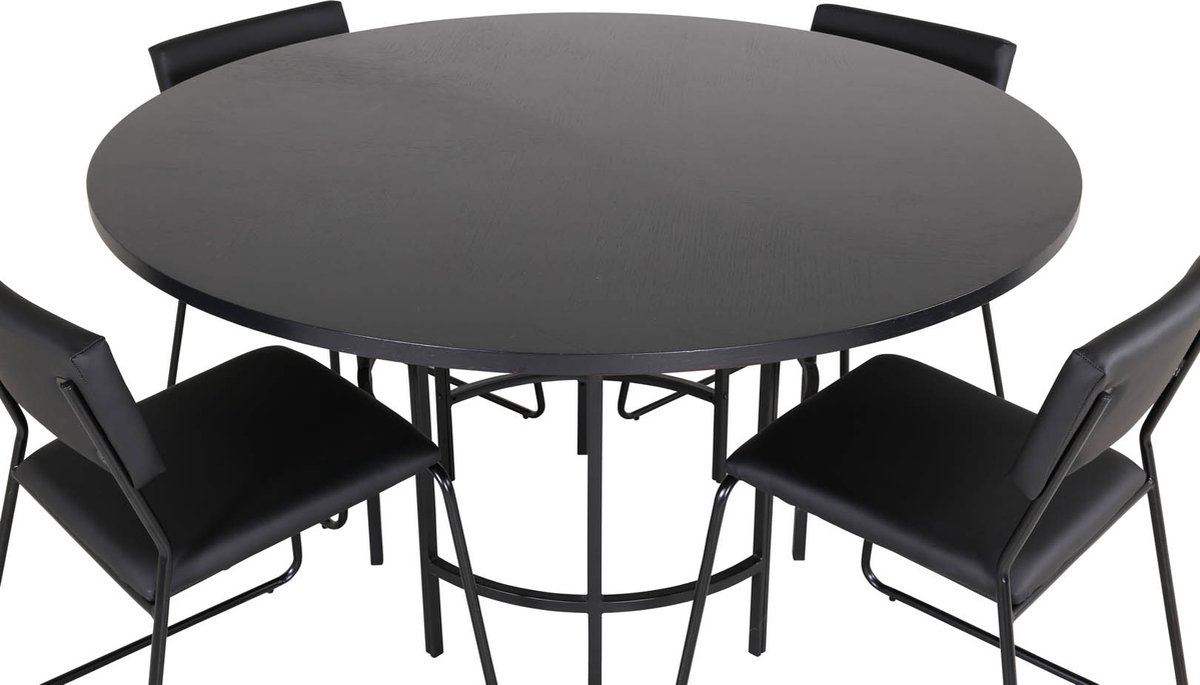 Copenhagen Eethoek Eetkamertafel En 4 Kenth Eetkamerstal Pu Kunstleer Zwart. - Bruin