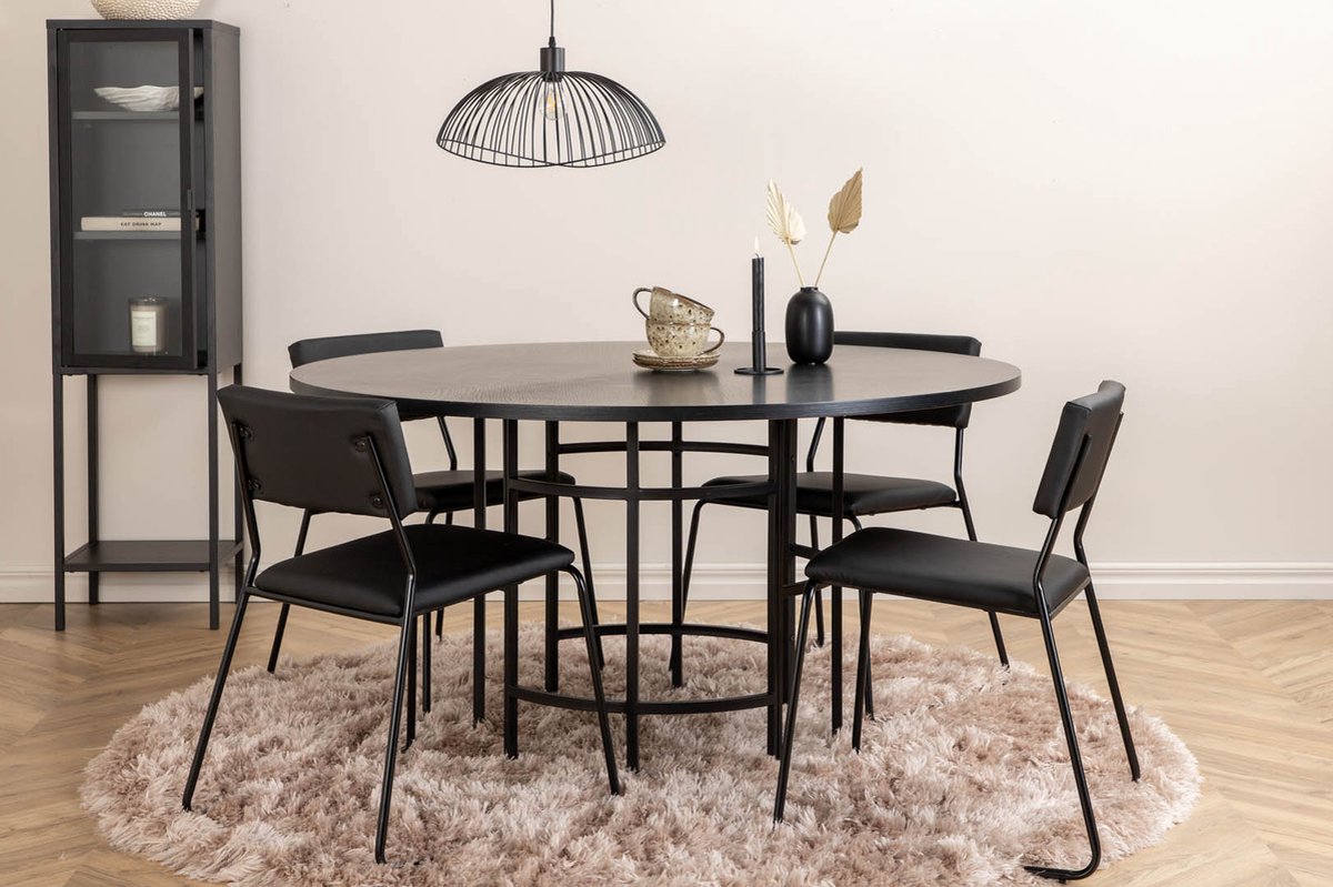 Copenhagen Eethoek Eetkamertafel En 4 Kenth Eetkamerstal Pu Kunstleer Zwart. - Bruin