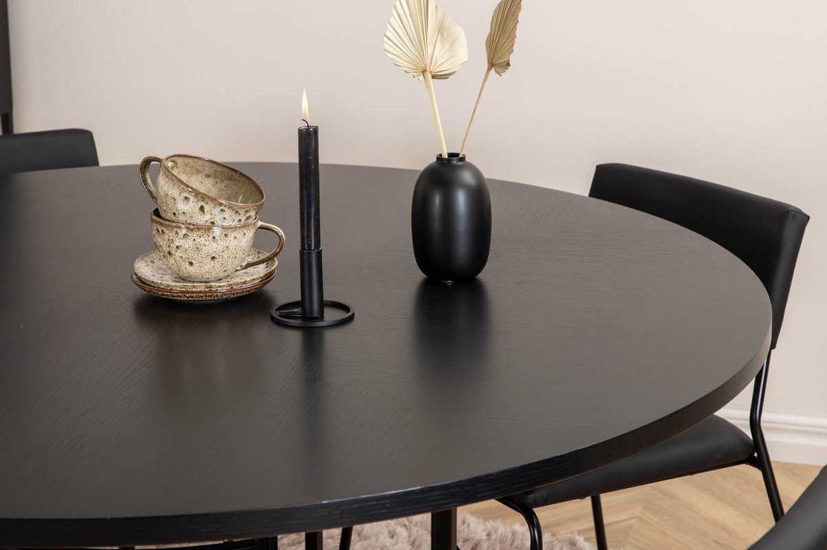 Copenhagen Eethoek Eetkamertafel En 4 Kenth Eetkamerstal Pu Kunstleer Zwart. - Bruin