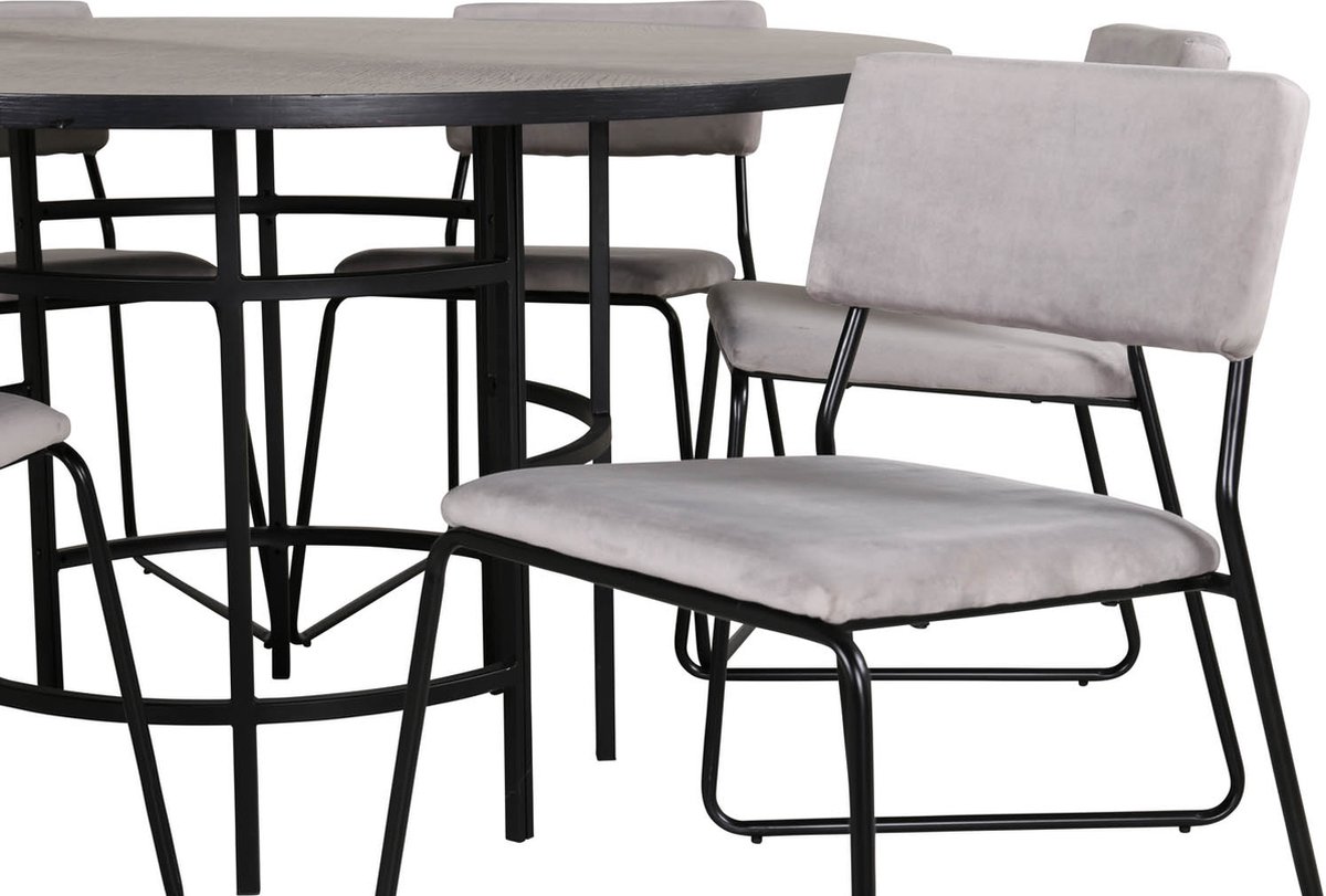 Copenhagen Eethoek Eetkamertafel En 6 Kenth Eetkamerstal Velours Grijs. - Bruin