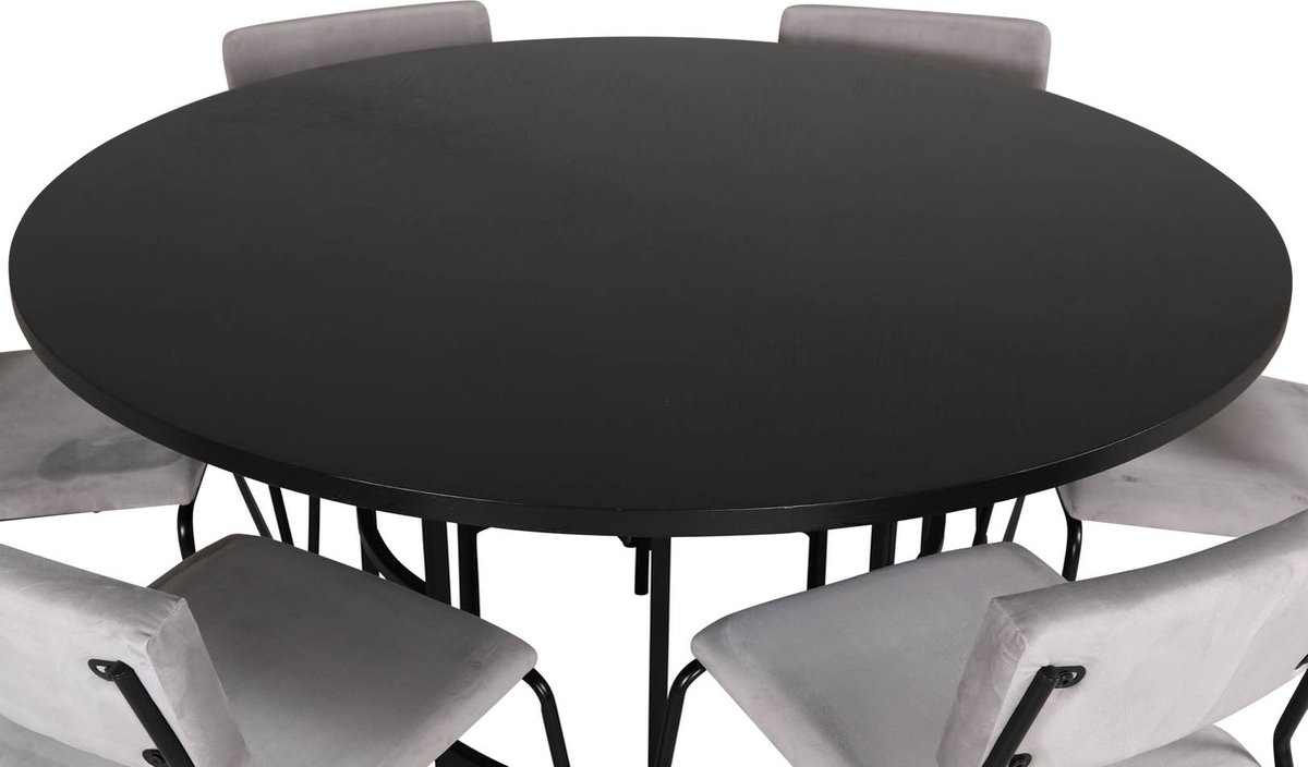 Copenhagen Eethoek Eetkamertafel En 6 Kenth Eetkamerstal Velours Grijs. - Bruin