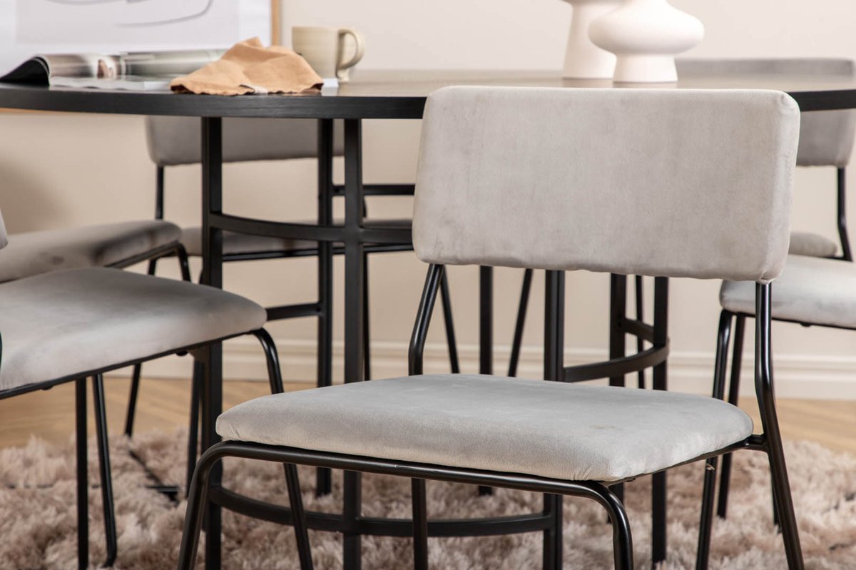Copenhagen Eethoek Eetkamertafel En 6 Kenth Eetkamerstal Velours Grijs. - Bruin