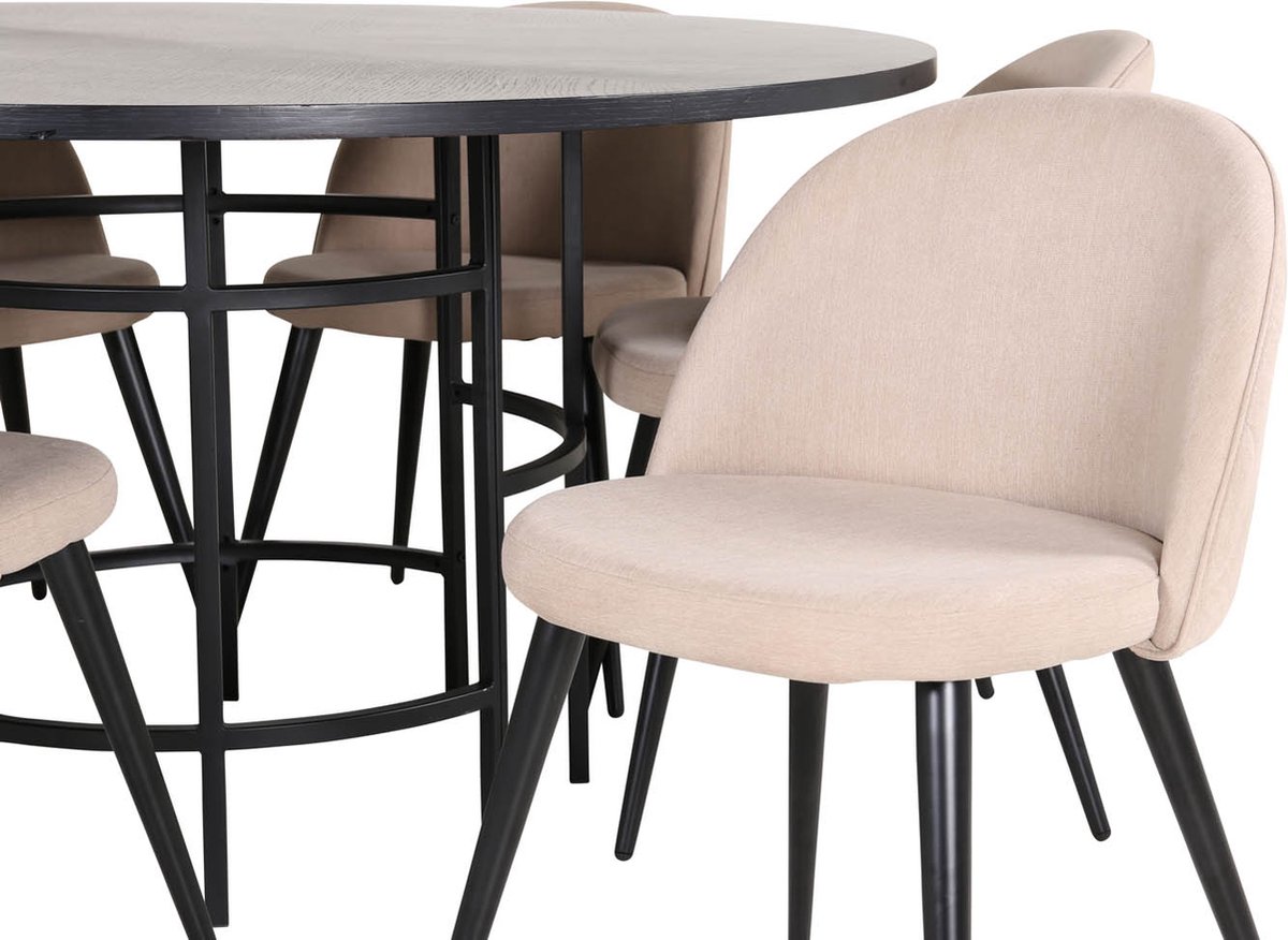 Copenhagen Eethoek Eetkamertafel En 6 Velvet Stitches Eetkamerstal Beige. - Bruin
