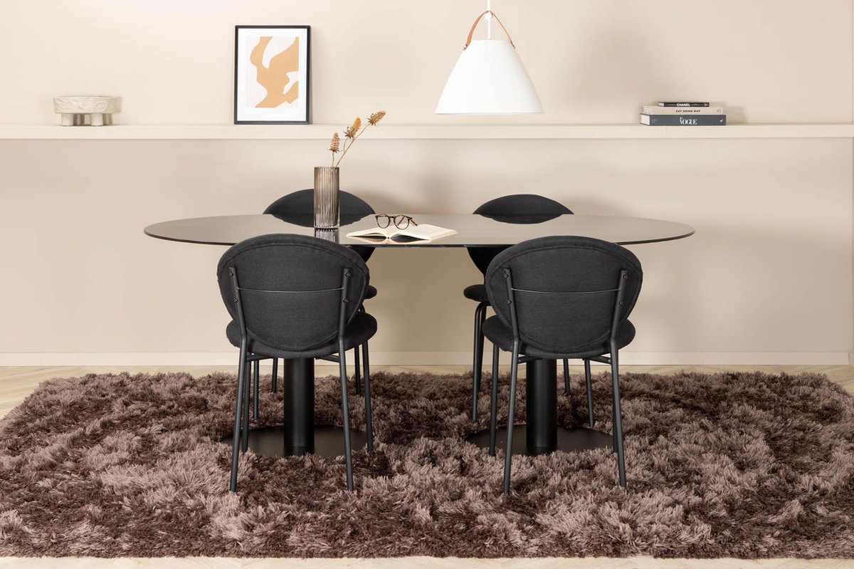 Pillan Eethoek Eetkamertafel Zwart Glas Marmer Decor En 4 Vault Eetkamerstal Zwart.