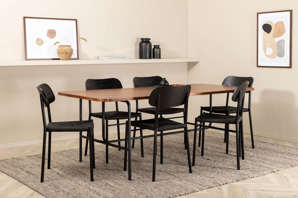 Unowa Eethoek Eetkamertafel Okkernoot Decor En 6 Polly Eetkamerstal Zwart.